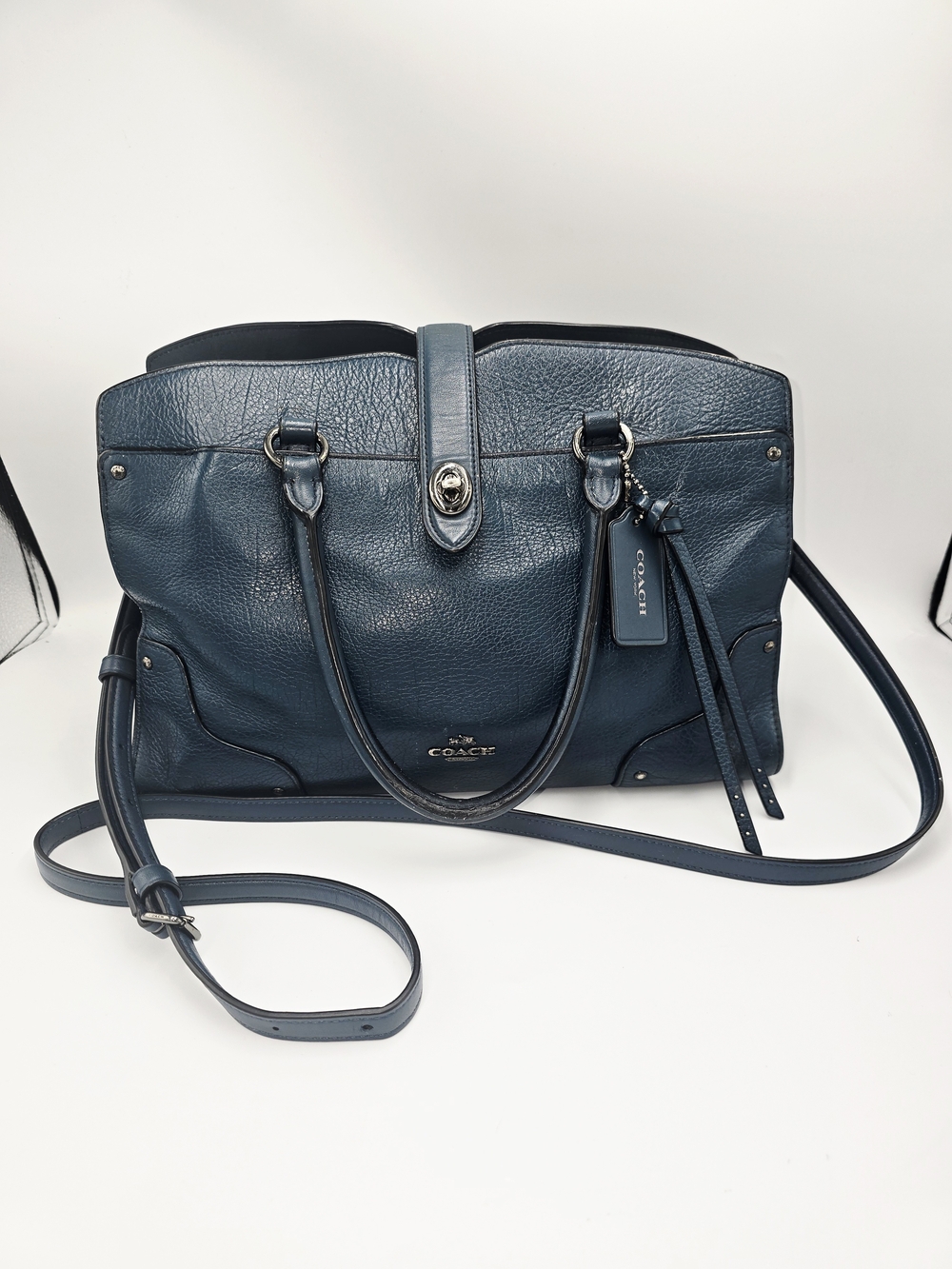 COACH 59096 Mercer 30 Satchel Mineral Blue Teal Leather & Suede Crossbody *READ*
